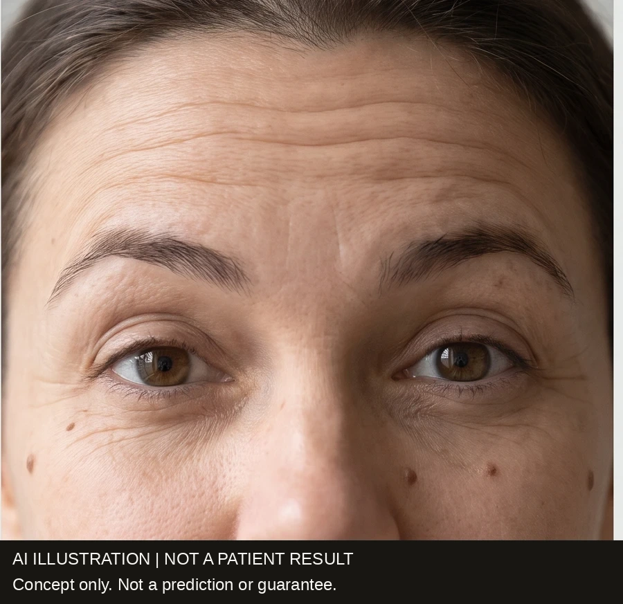 Visible forehead expression lines