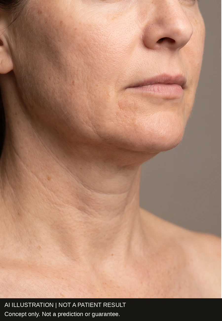 Fine neck crinkling and mild laxity