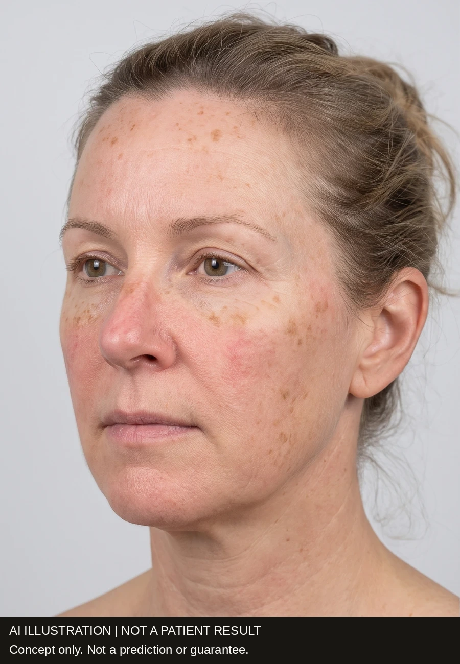 Visible sun spots and background redness