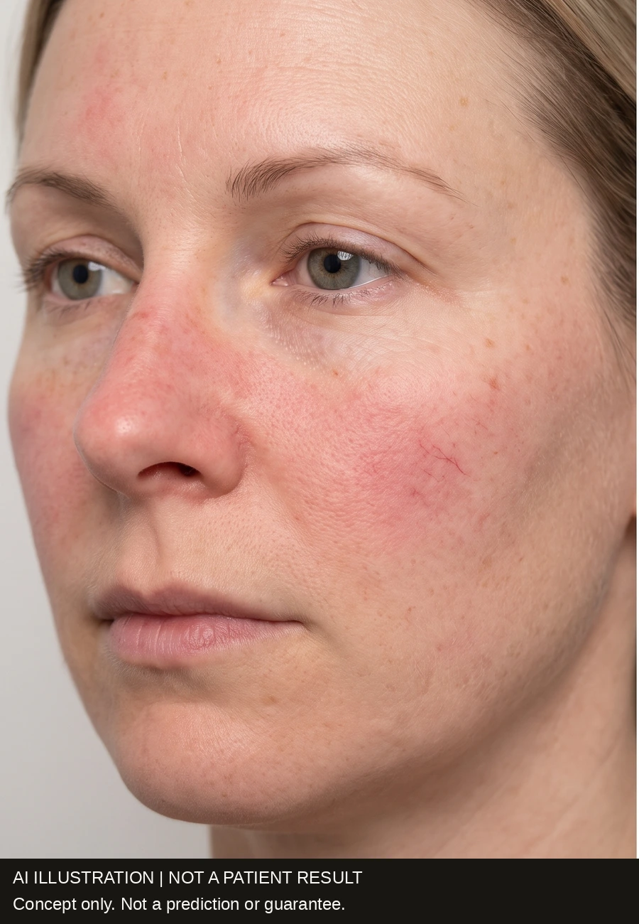 Visible diffuse cheek redness