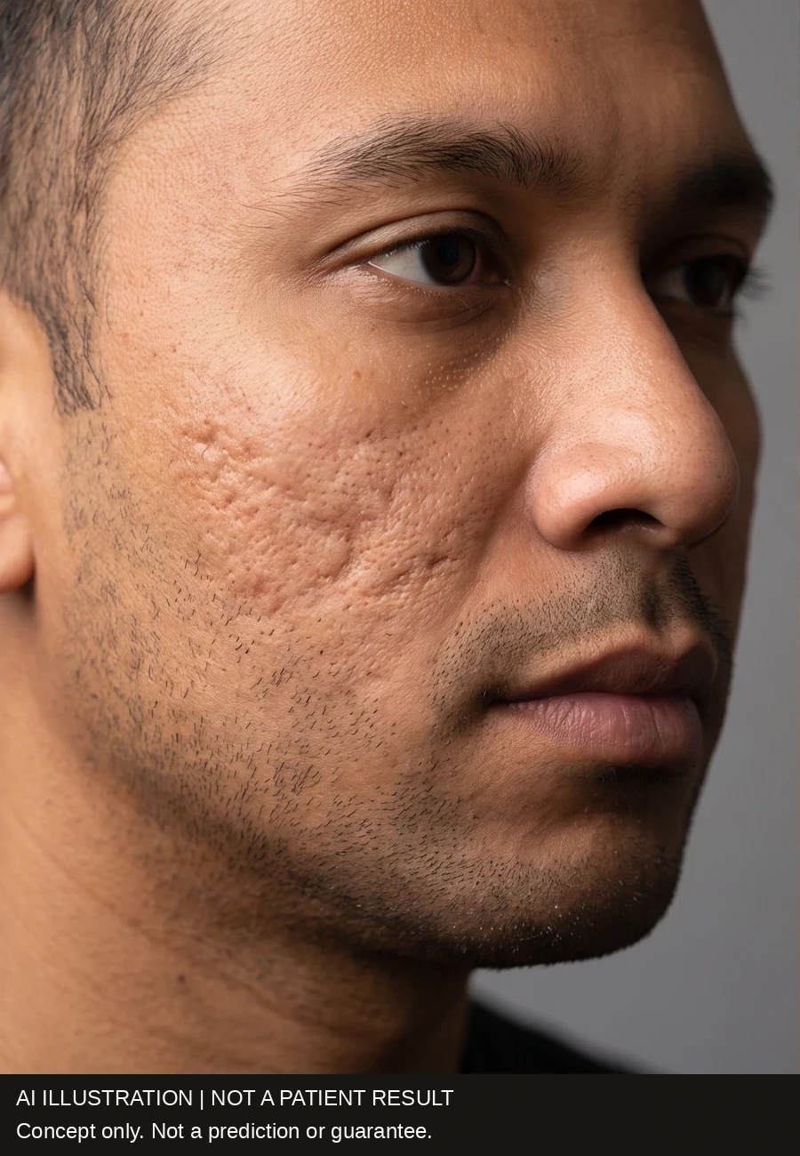 Visible shallow acne scars