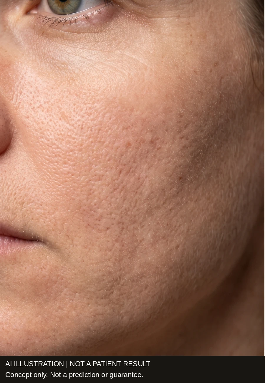 Rough-looking skin and visible pores